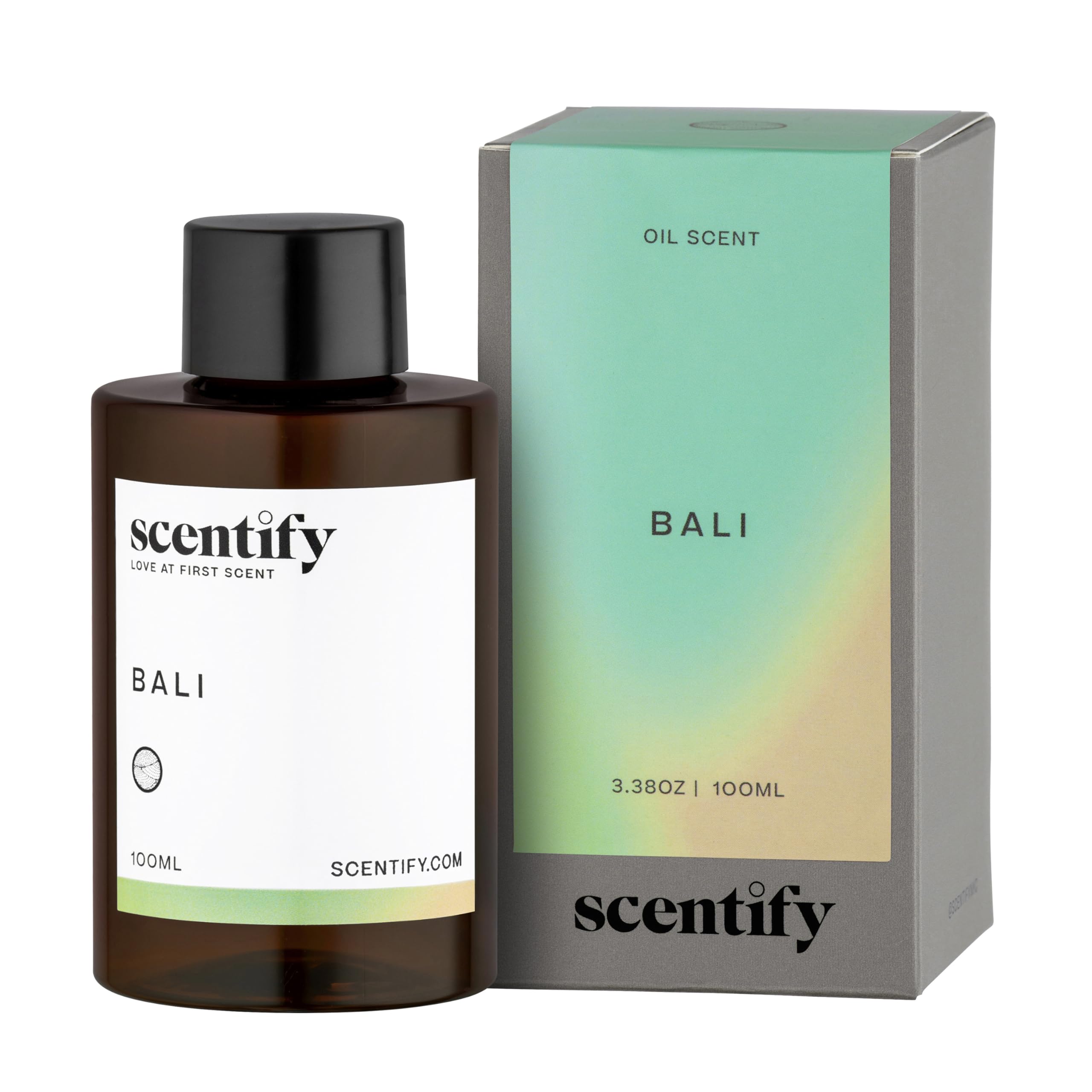Bali aroma oil refill for diffusers featuring lemon, green, amber and woody notes in a 100ml bottle.