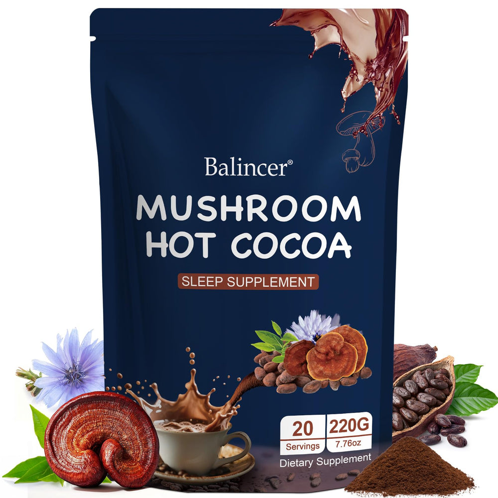 Balincer Mushroom Hot Cocoa Powder canister on white background