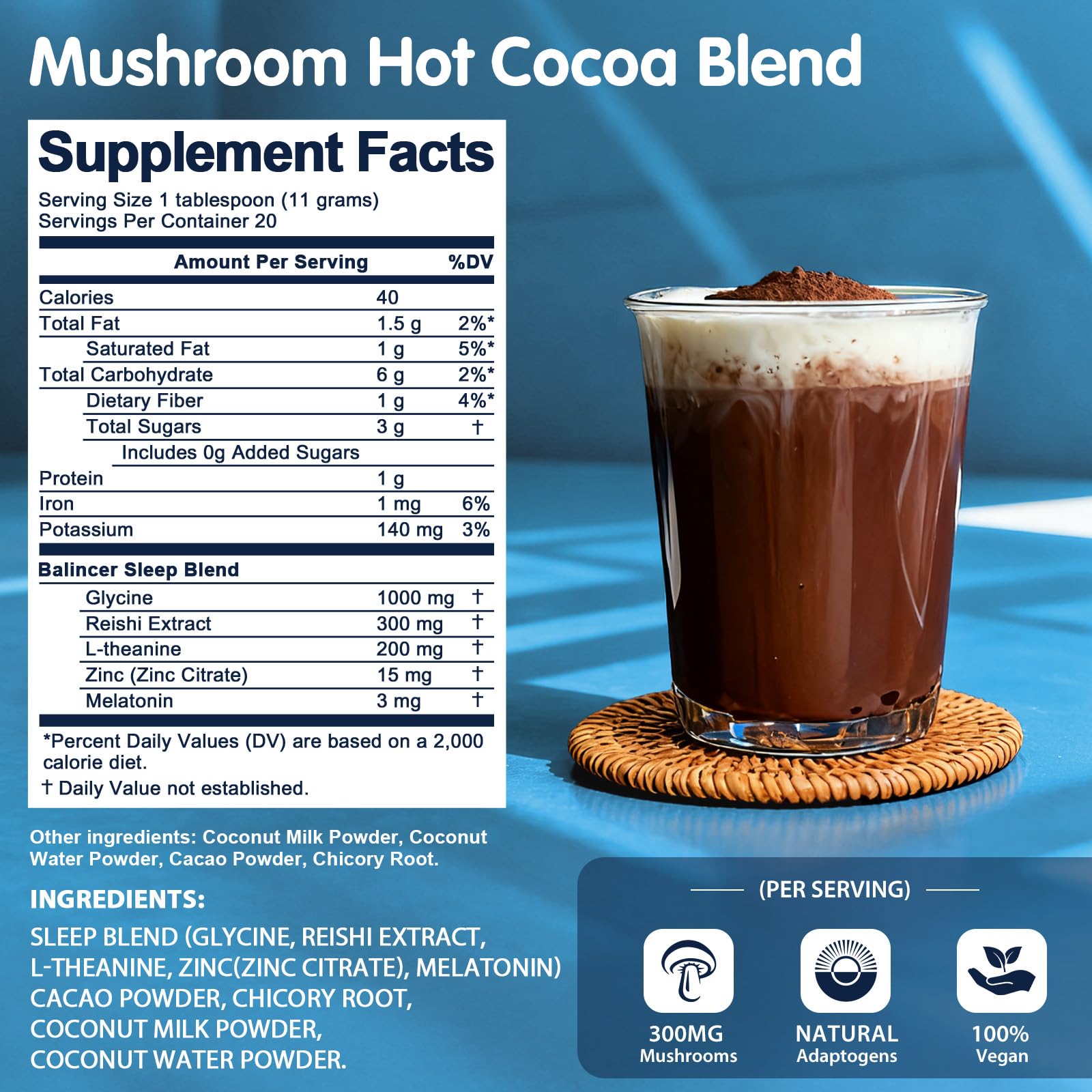 Close-up of prepared mushroom hot cocoa in a mug