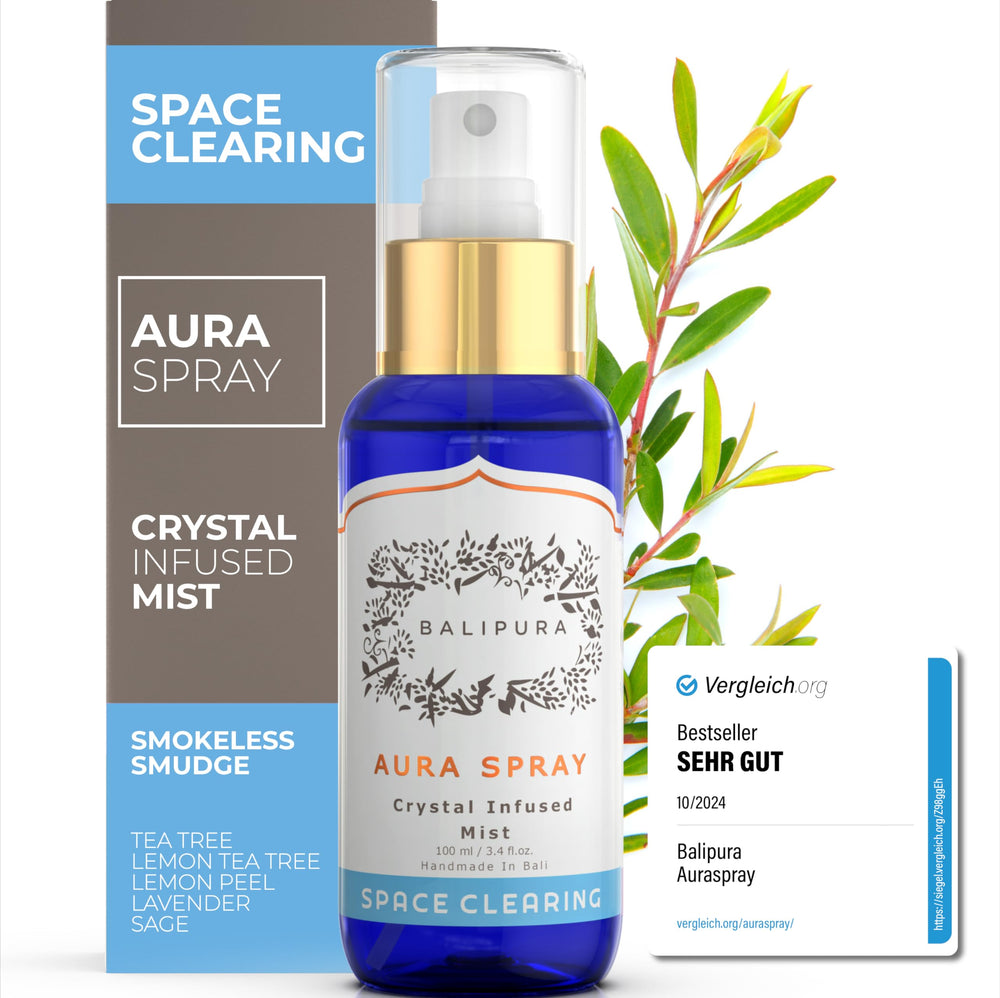 BALIPURA Space Clearing Healing Aura Crystal Spray bottle with Herkimer Diamond, Citrine, Amber, Selenite and Black Tourmaline crystals