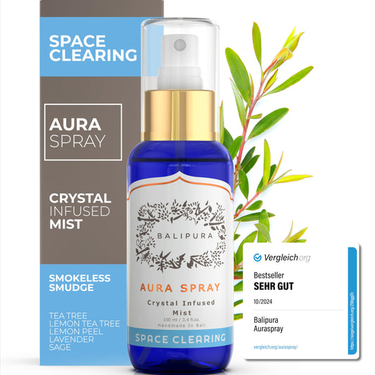 BALIPURA Space Clearing Healing Aura Crystal Spray bottle with Herkimer Diamond, Citrine, Amber, Selenite and Black Tourmaline crystals