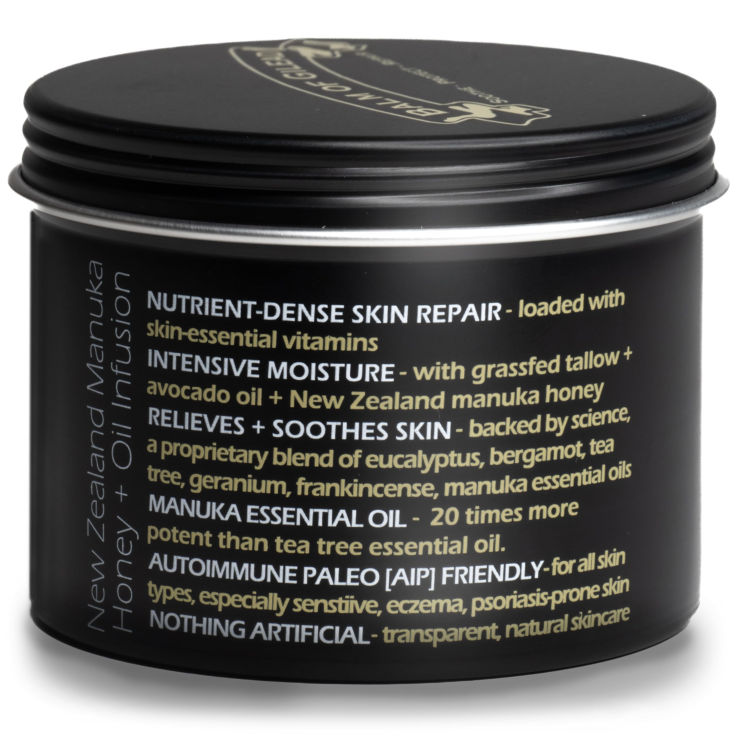 Ingredient collage highlights avocado oil honey and grassfed tallow for nourishing moisture