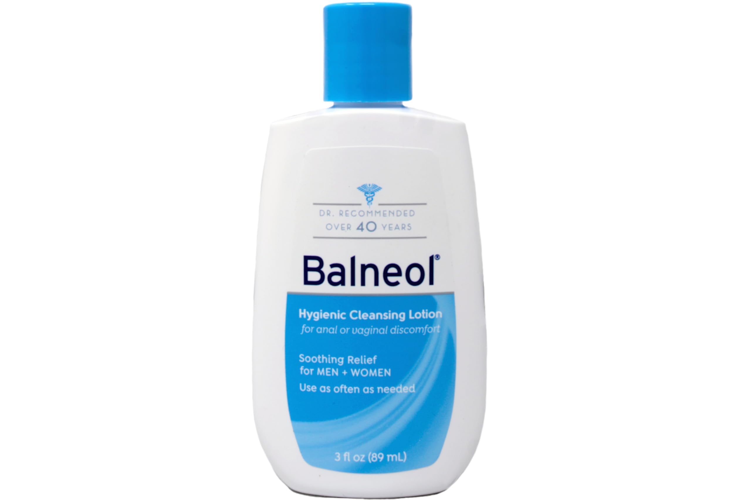 Balneol hygienic cleansing lotion bottle demonstrates gentle cleansing for sensitive areas.