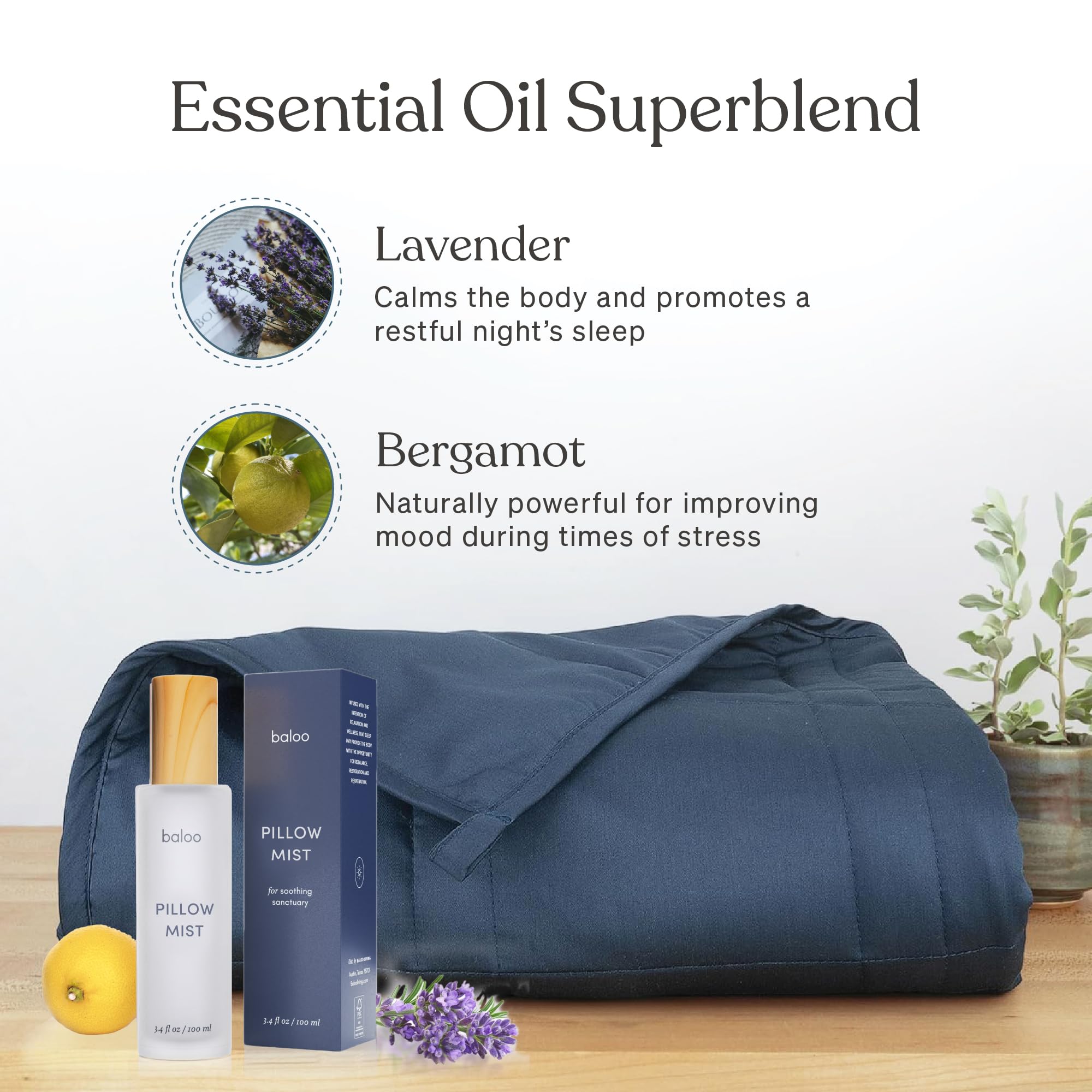 Close-up of Baloo Pillow Mist bottle with lavender and bergamot