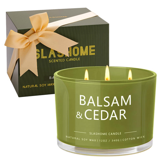 Balsam Cedar Candle 12oz 3-Wick in clear glass jar