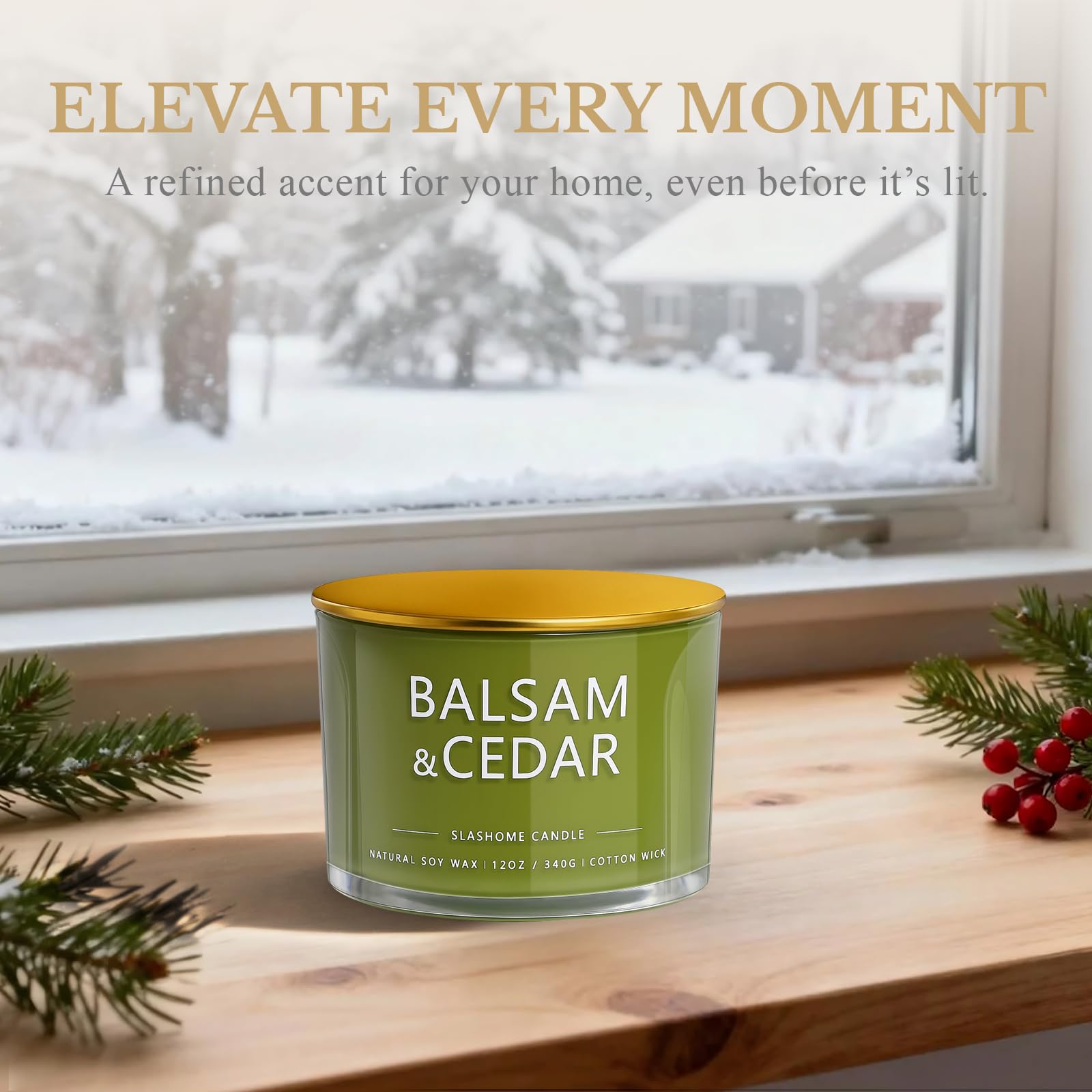 Recyclable glass jar after candle use with evergreen styling