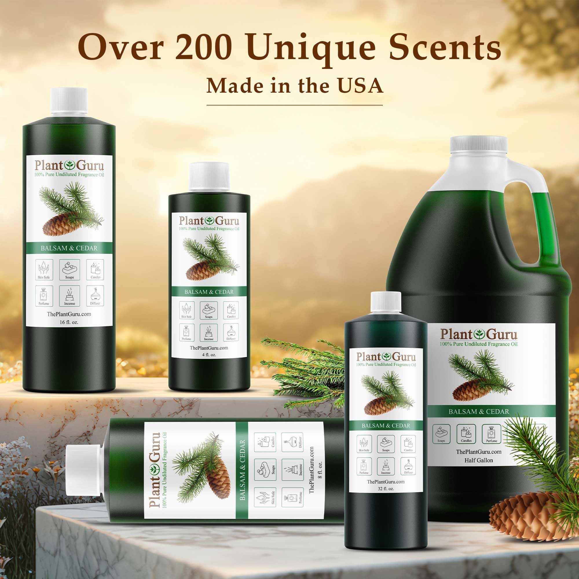 Close-up of Balsam and Cedar Fragrance Oil bottle label
