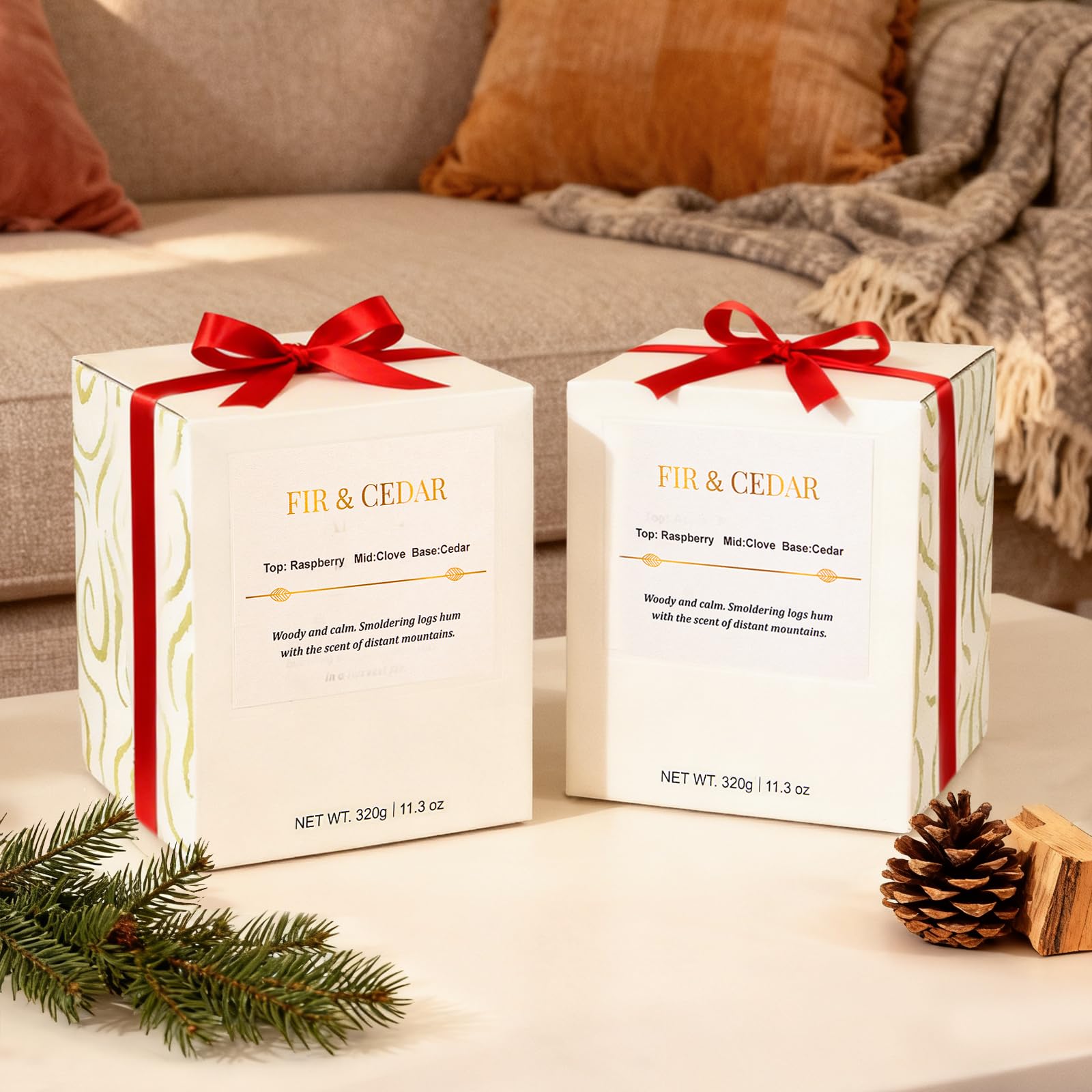 Candle packaging showing elegant gift boxes for Christmas gifting.