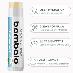 Bambalo unflavored balm shown in application, delivering smooth, non greasy hydration.