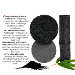 Bamboo Charcoal Cleansing Sponge dry texture shows slim travel-ready profile.