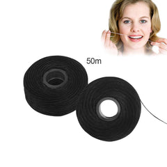Flat wire core dental floss with bamboo charcoal fibers close-up