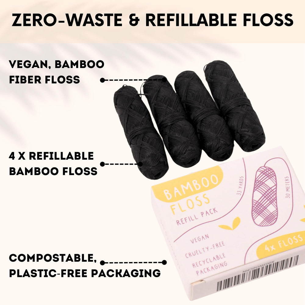 Black charcoal bamboo floss 33 yards per roll for daily use