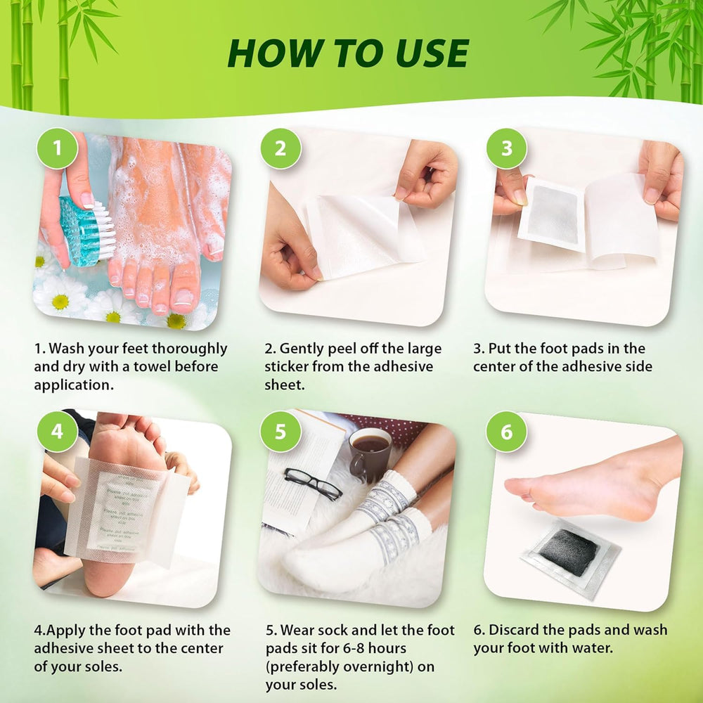 Relaxation and wellness foot pads with bamboo vinegar