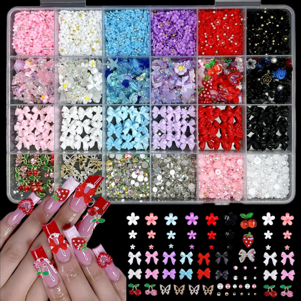 BANA ART 3D nail charms kit with bows and flowers for dazzling nail art ideas.