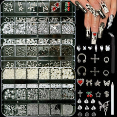 BANA ART Silver Nail Charms Kit with 3D variety for luxe nail designs