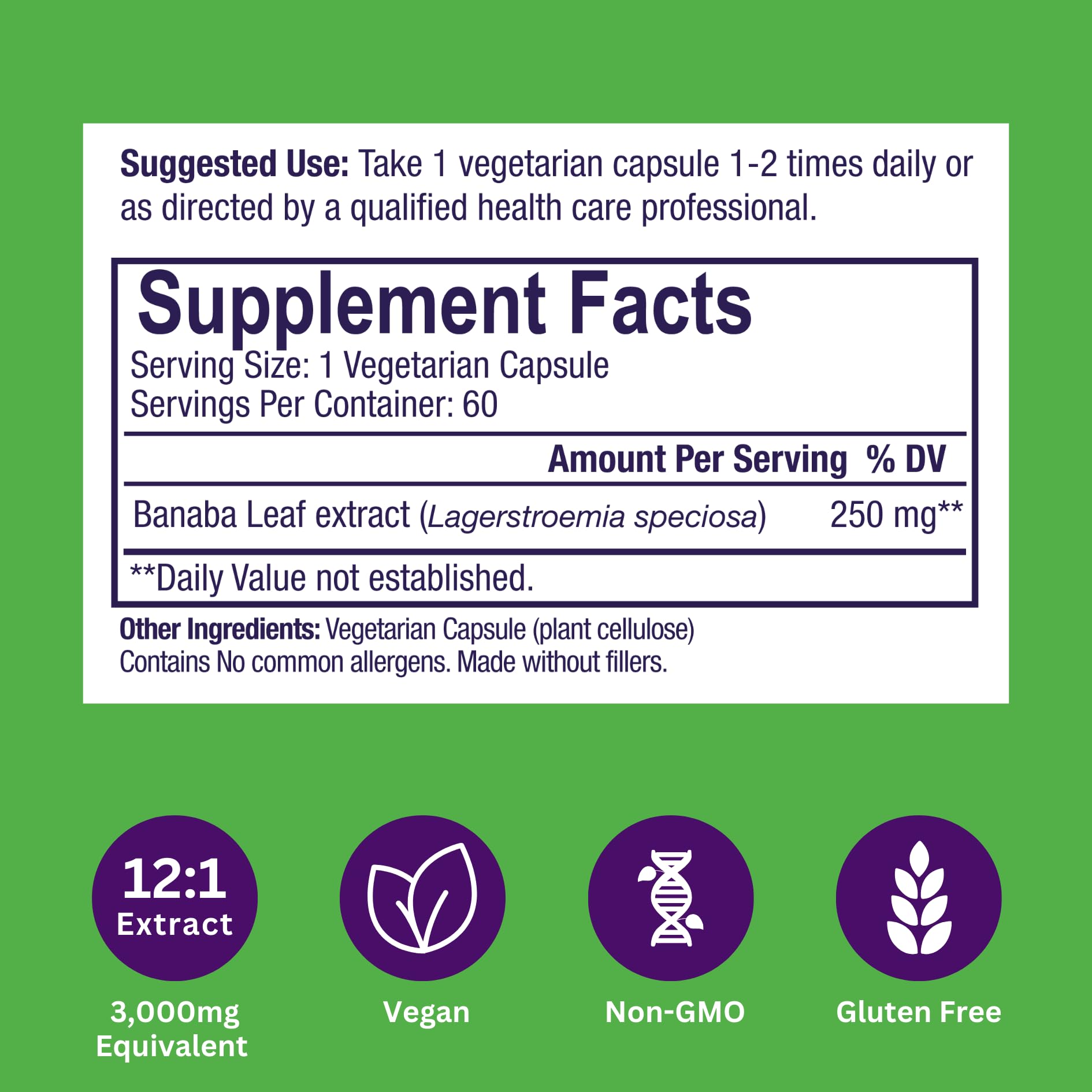 Bottle label detailing vegan, gluten-free, non-GMO information