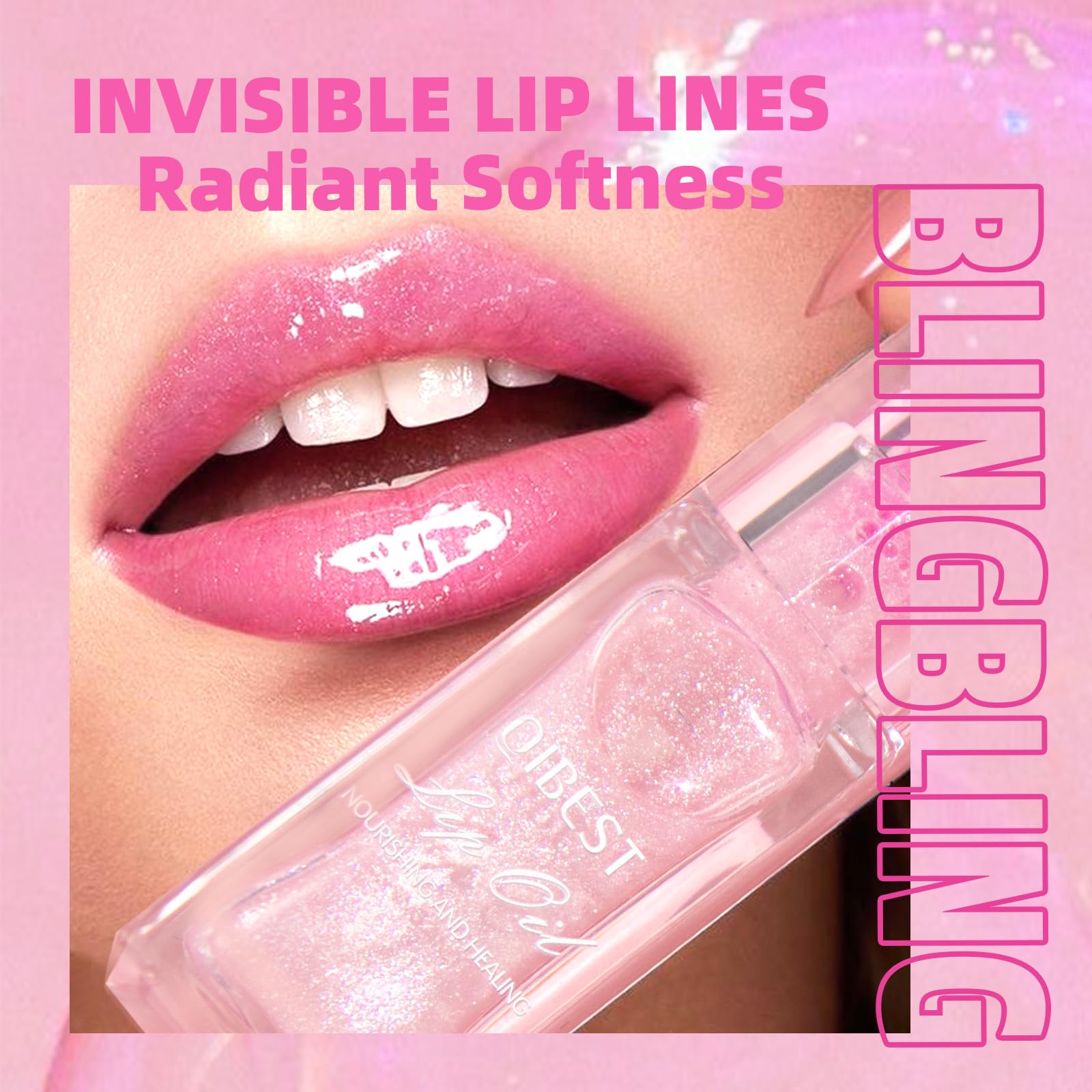 Bangfeng lip oil with glimmer particles catching light