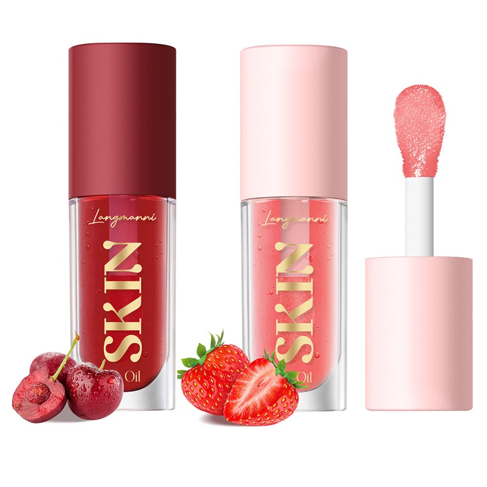 Bangfeng hydrating lip glow oil strawberry bottle delivers radiant color and moisture.