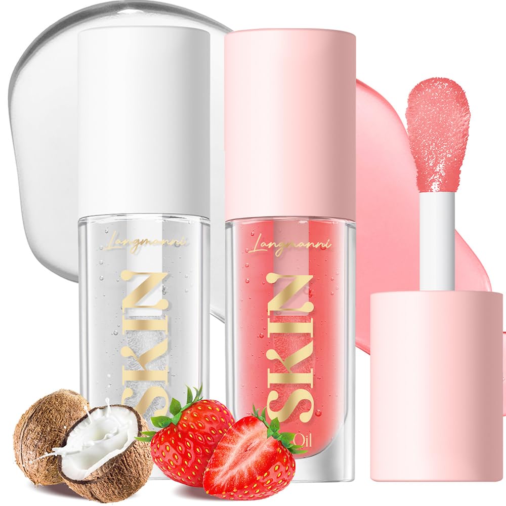 Bangfeng lip oil strawberry bottle delivers glossy color and hydration.