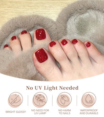 Banmagately application step closeup shows peel, stick, and file for quick manicure.
