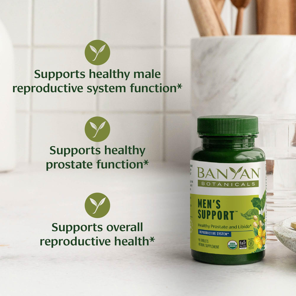 Back label of Banyan Botanicals Men's Support Tablets bottle