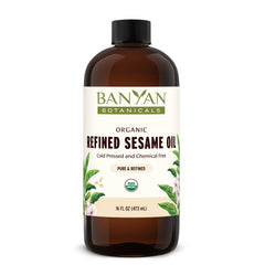 Front view of Banyan Botanicals Sesame Oil 16 oz bottle