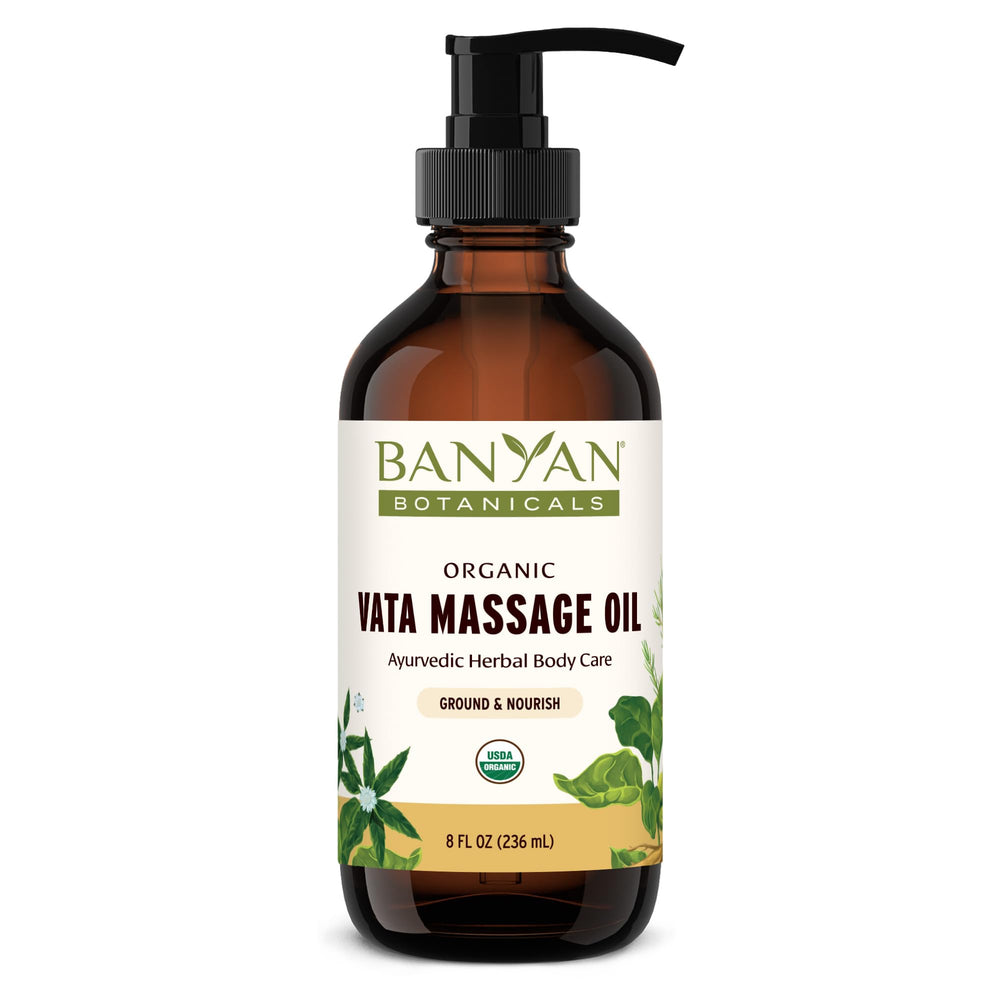Banyan Botanicals Vata Massage Oil bottle and packaging