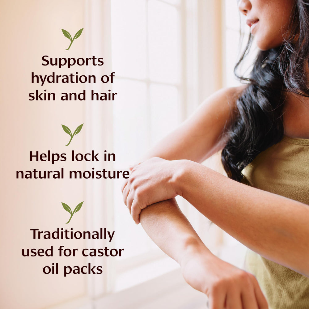 Label of Banyan Botanicals organic castor oil showing organic and vegan claims