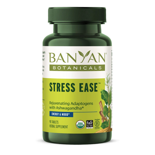 Front view of Banyan Stress Ease bottle with label clearly visible
