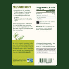 Label-side view of Banyan Botanicals Shatavari Powder jar