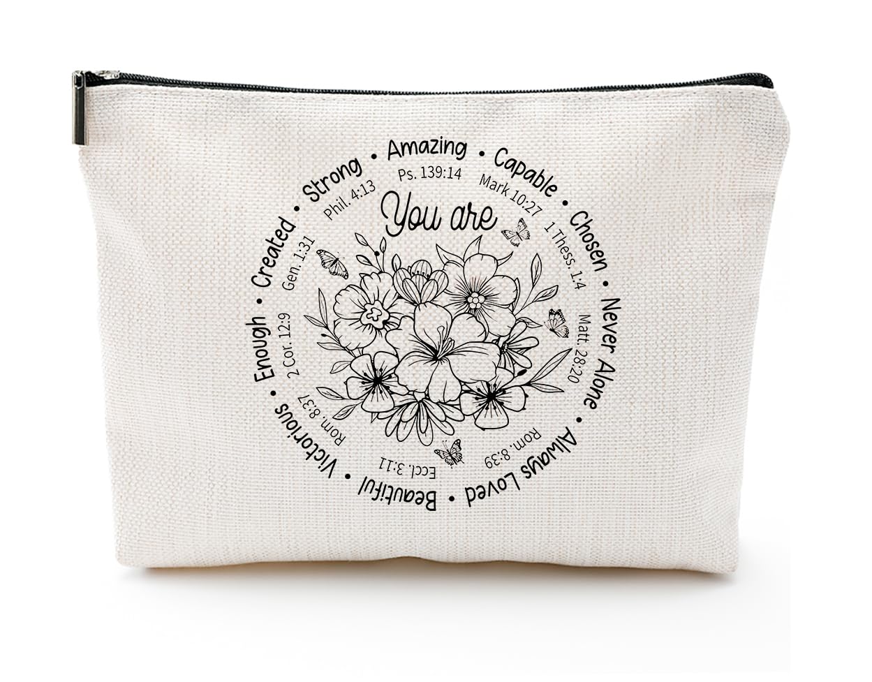 Baobeily You Are Amazing cosmetic bag front view with Bible verse for daily inspiration.