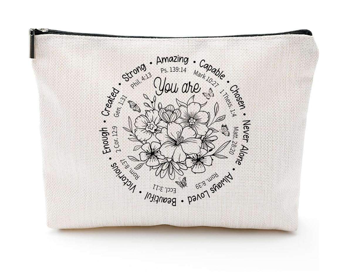 Baobeily You Are Amazing cosmetic bag front view with Bible verse for daily inspiration.
