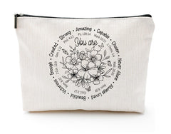Baobeily You Are Amazing cosmetic bag front view with Bible verse for daily inspiration.