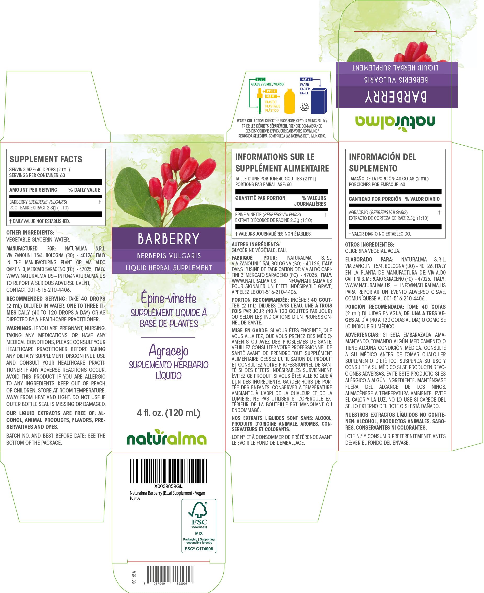 Label close-up: Barberry root bark tincture 1:10 extract