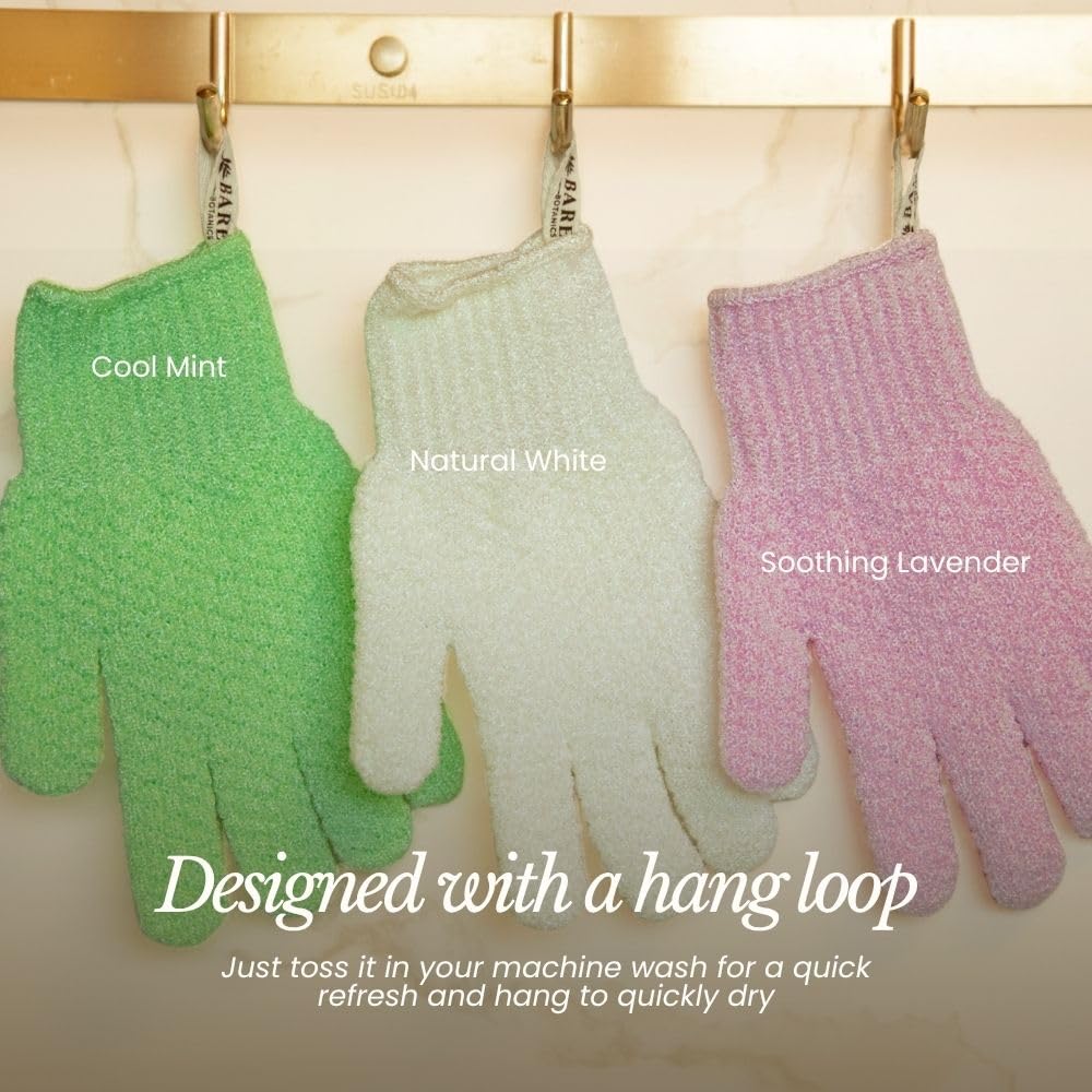 Bare Botanics gloves hanging by loop to dry after use.