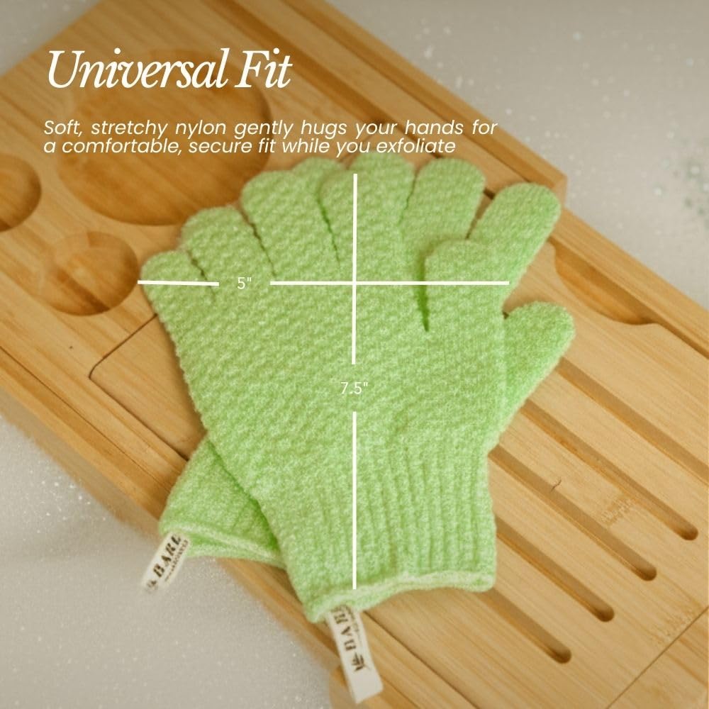 Bare Botanics gloves ready for scrubbing with body scrub.