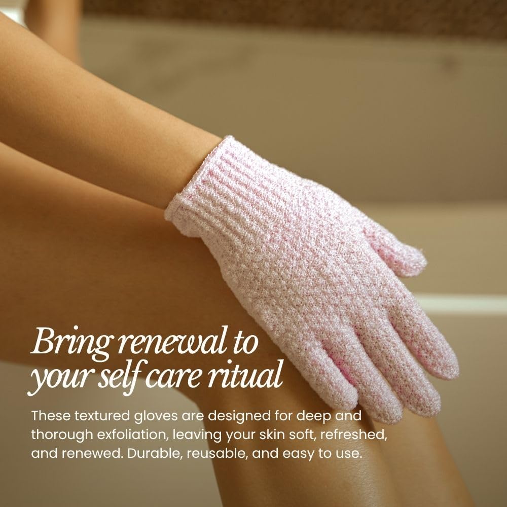 Bare Botanics gloves in wet use during shower with body wash.