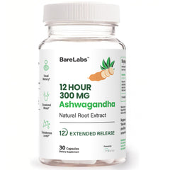 Front view of BareLabs Ashwagandha 300mg Prolanza 12HR Time Release bottle