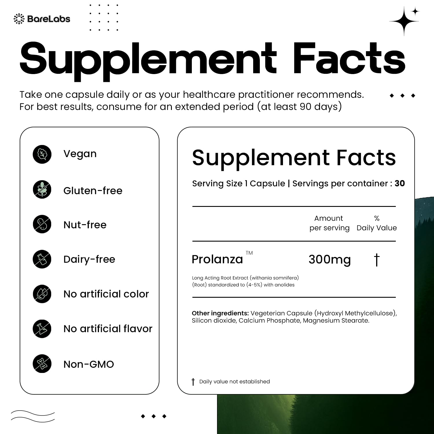Ashwagandha root extract ingredient used in BareLabs Prolanza formula
