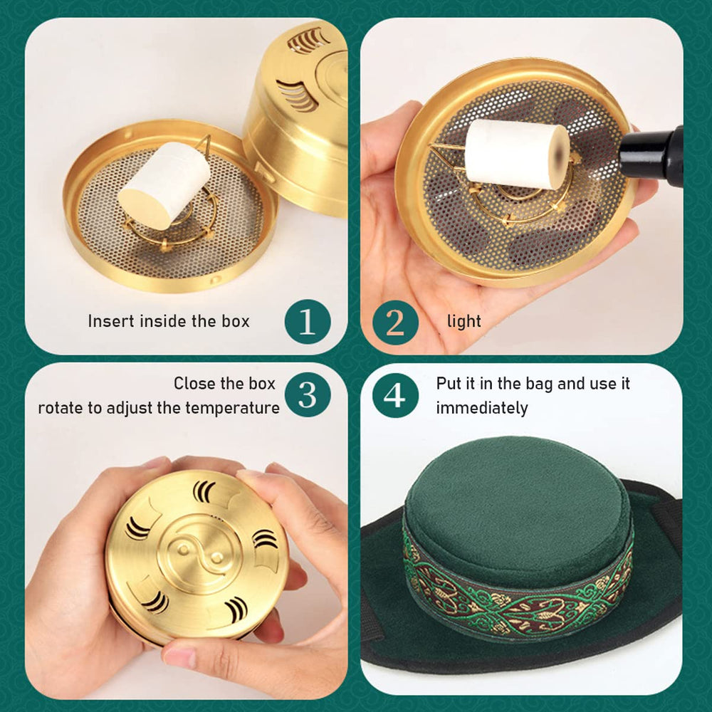 Three adjustable temperature levels on the copper moxa box