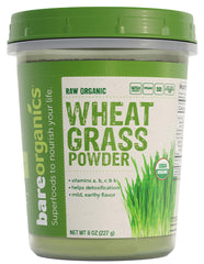 BareOrganics Wheatgrass Powder 8 oz packaging - organic vegan dietary supplement