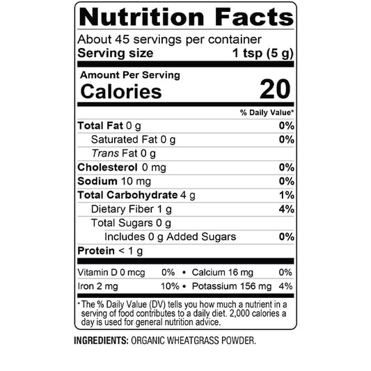 Wheatgrass powder label and recyclable BPA-free packaging for BareOrganics 8 oz