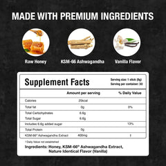 Ingredients label showing Ashwagandha KSM-66 and organic honey