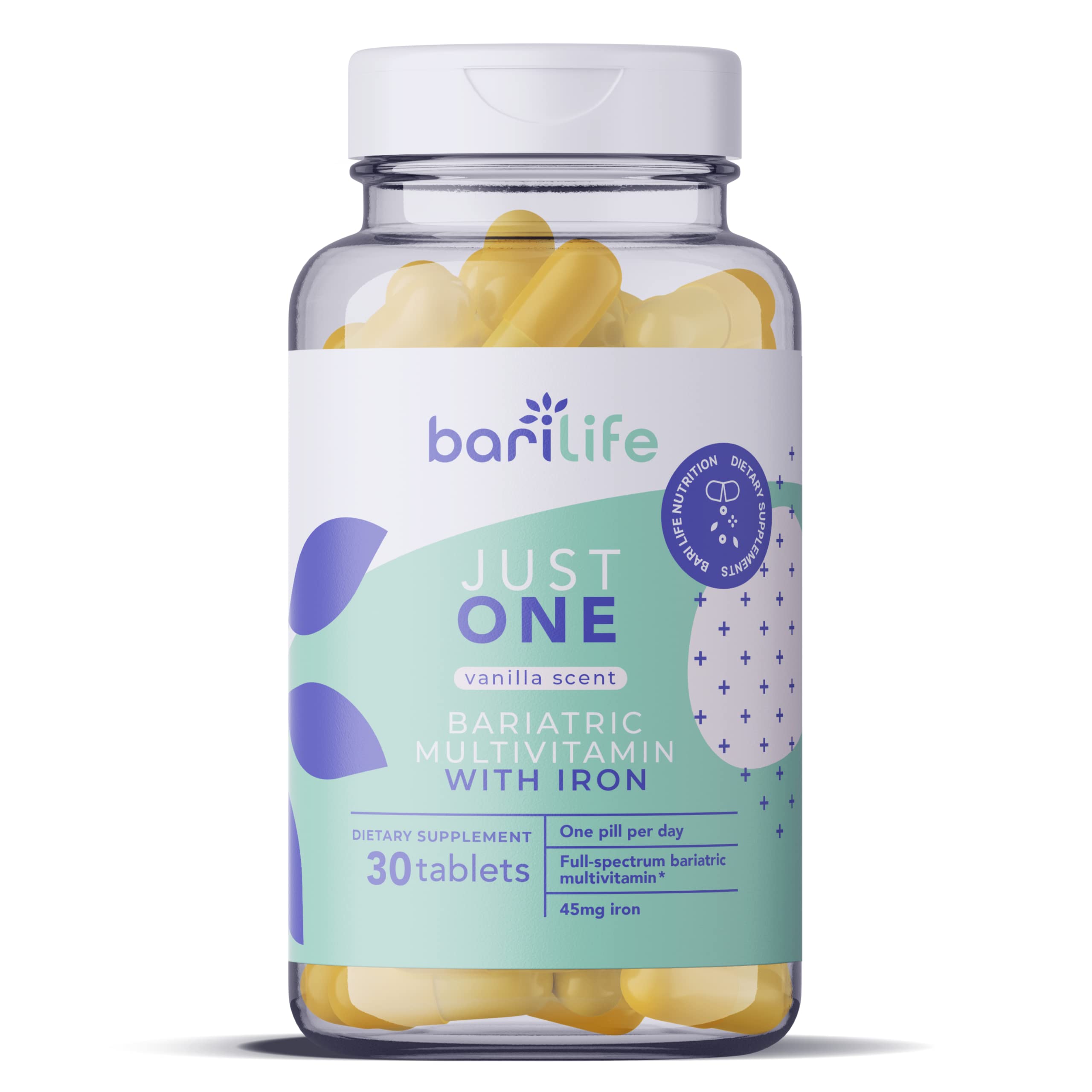 Just One bottle front view by Bari Life for daily bariatric nutrition support.