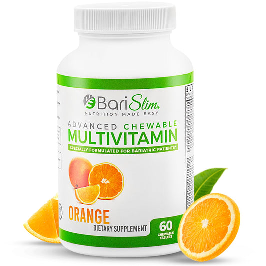 BariSlim Orange 60 Count packaging of advanced chewable bariatric multivitamin