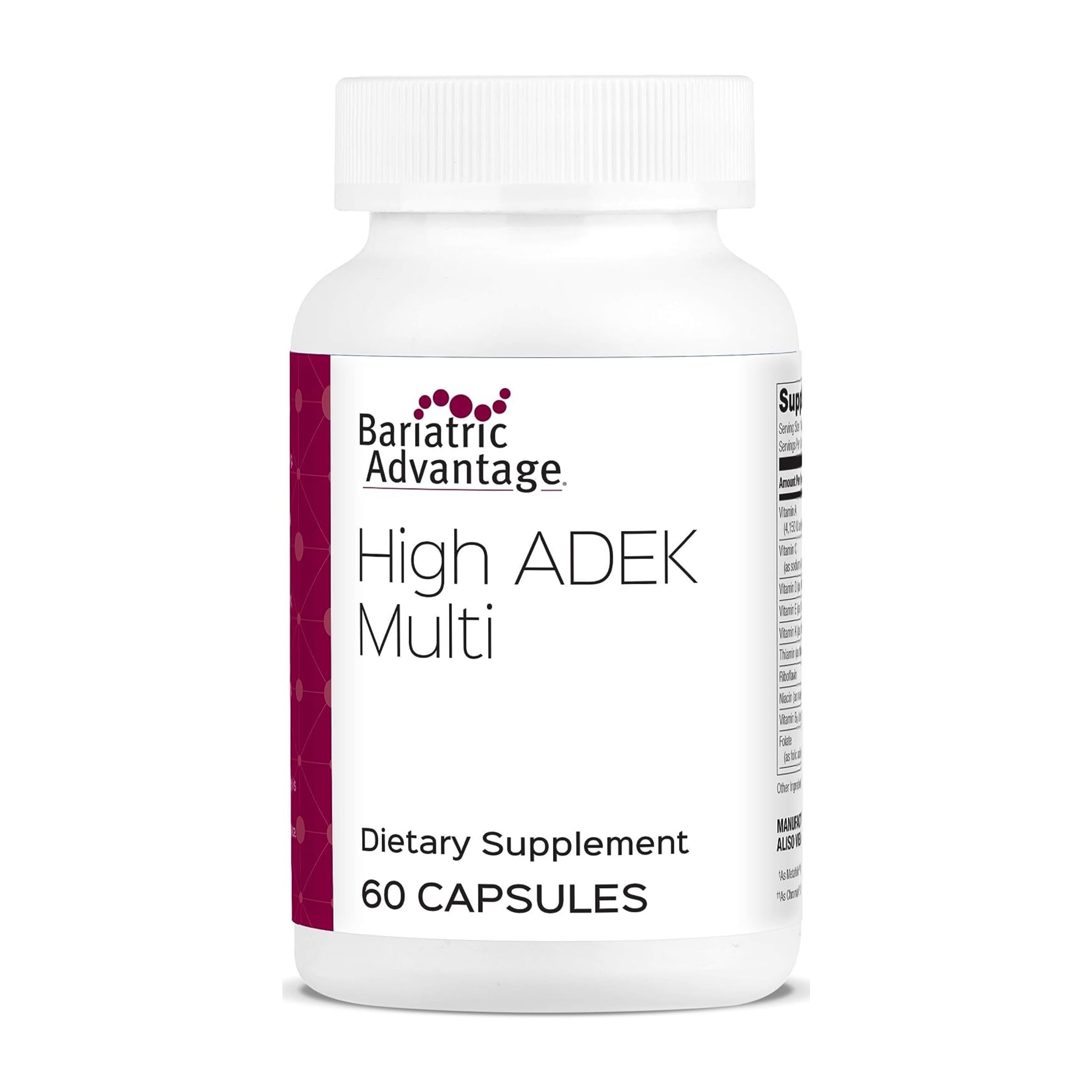Front view of Bariatric Advantage High ADEK Multi bottle with 60 capsules