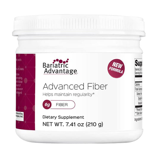 Front view of Bariatric Advantage Advanced Fiber unflavored powder container, 30 servings