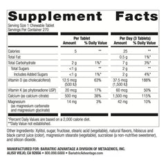 Bottle label highlighting 500 IU Vitamin D3 on Bariatric Advantage product