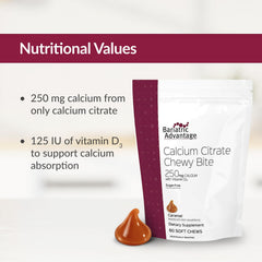 Nutrition facts panel for Bariatric Advantage calcium citrate chewy bites