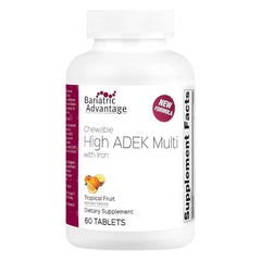 Bottle of Bariatric Advantage Chewable ADEK with Iron, Tropical Fruit flavor, 60 tablets